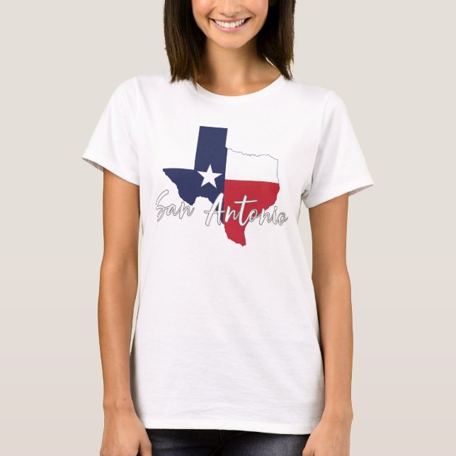 Camiseta San Antonio, Texas Flag Map White, Mulher (Frente)