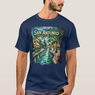 Camiseta San Antonio Texas Rio Caminhada Van Gogh Cidade Vi