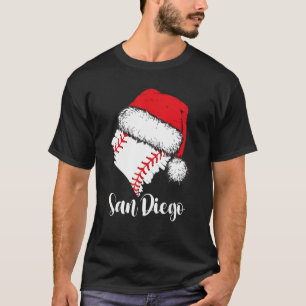Camiseta San Diego Beisebol Coração Chapéu do Papai Noel Fe