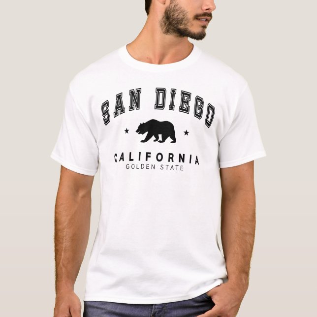 Camiseta San Diego Branco dos Homens - Design do Urso Grizz (Frente)