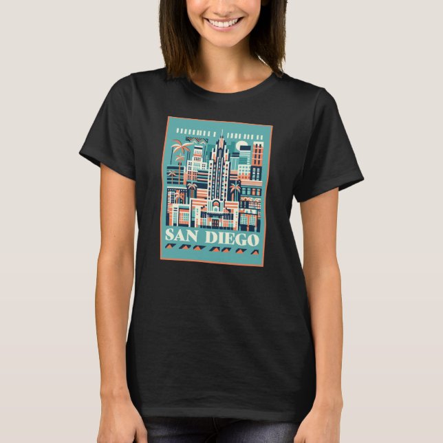 Camiseta San Diego California Art Deco (Frente)