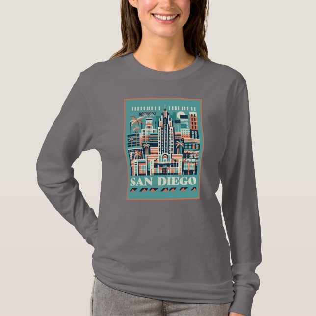Camiseta San Diego California Art Deco (Frente)