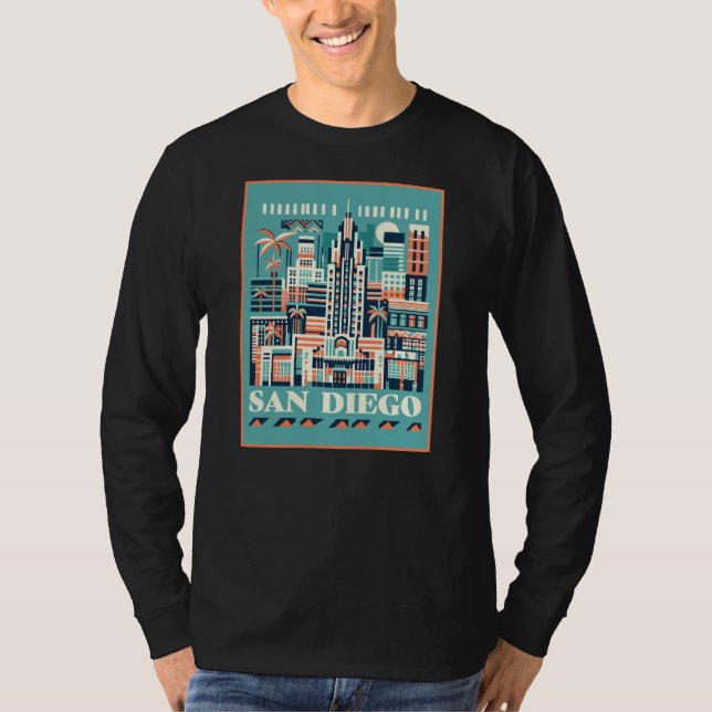 Camiseta San Diego California Art Deco (Frente)