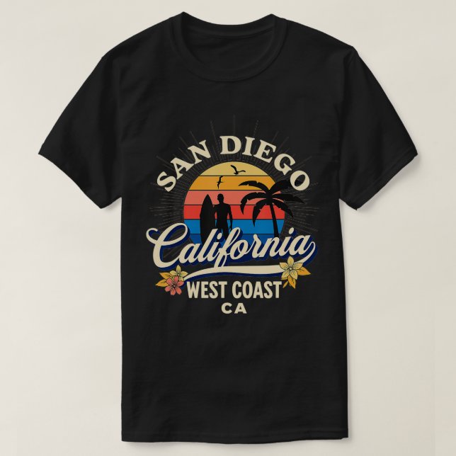 Camiseta San Diego California Beach Surf Férias Vi (Frente do Design)