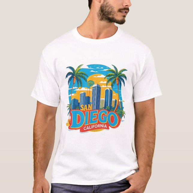 Camiseta San Diego California Skyline-Modern Cityscape Art (Frente)