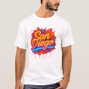 Camiseta San Diego Neon Street Art - Script Retro Colorido