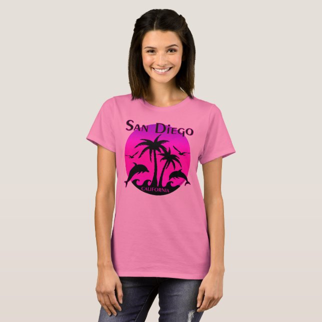 Camiseta San Diego, rosa quente de CA (Frente Completa)