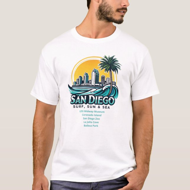 Camiseta San Diego, "Surf, Sol e Mar" (Frente)