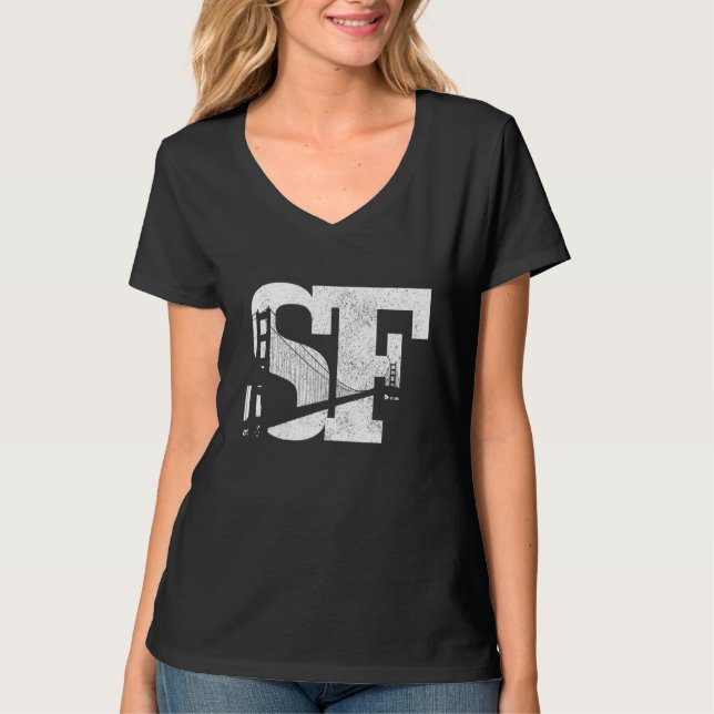 Camiseta San Francisco California SF Ouro Gate Bridge Vin (Frente)