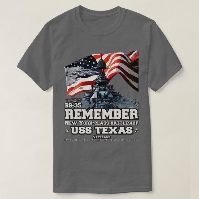 Camiseta San Jacinto USA TEXAS US BB35 Battleship (Frente do Design)