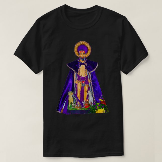 Camiseta San Lazaro com cães Babalu Aye Santeria Cuba prese (Frente do Design)