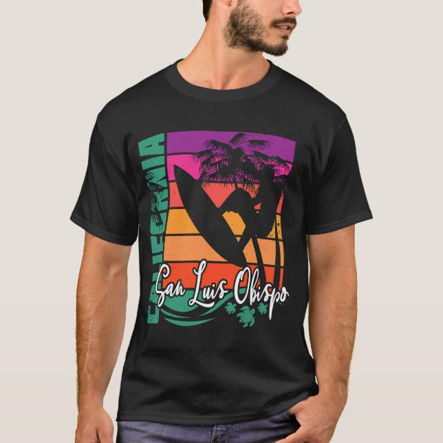 Camiseta San Luis Obispo California Retro Sunset Beach Surf (Frente)