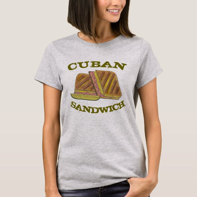 Camiseta Sanduíche Clássico de Miami Cubana de Carne de Por (Frente)