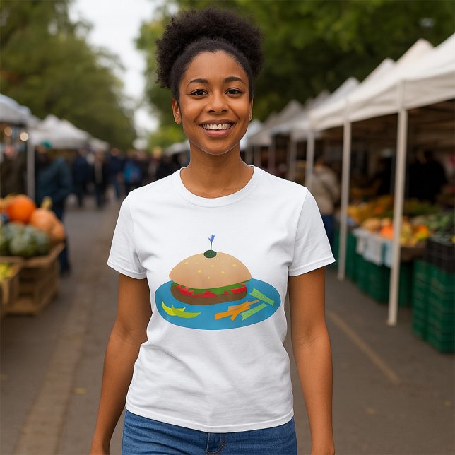 Camiseta Sanduíche com Veggie Side Comida Divertida (Criador carregado)