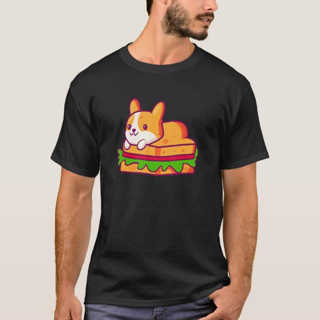 Camiseta Sanduíche de Cachorro Fofo Corgi (Frente)