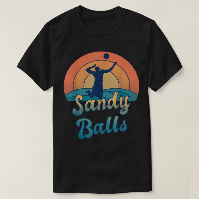 Camiseta Sandy Balls para um Jogador de Voleibol de Praia (Frente do Design)