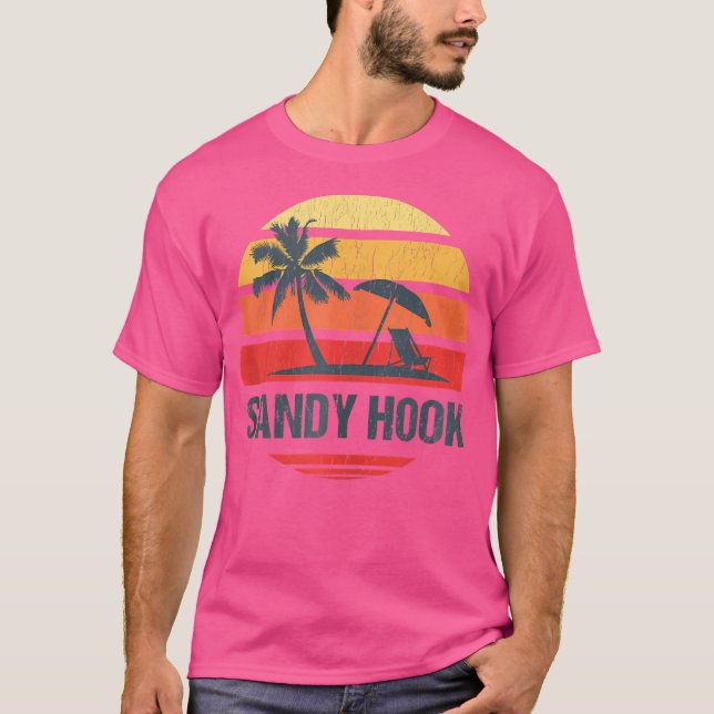 Camiseta Sandy Hook Nj Beach Retro Sun Distante Design (Frente)