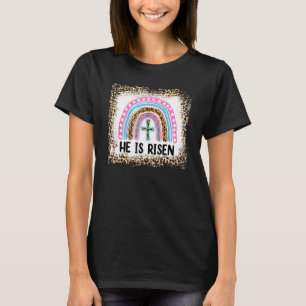 Camiseta Sangrado Ele É Risen Leopard Rainbow Christian Jes