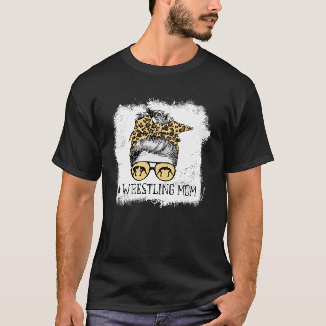 Camiseta Sangrando a Luta da vida Mãe Leopard Messy Bun Gla (Frente)
