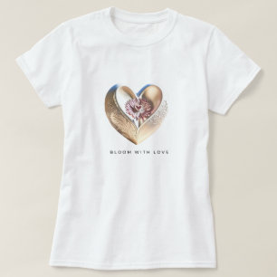 Camiseta Sangue com amor Dourado coração e flor