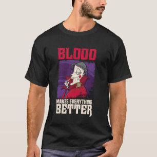 Camiseta Sangue de Vampiro Torna Tudo Melhor Humor Negro