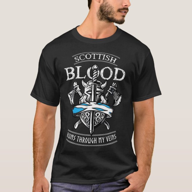 Camiseta Sangue Escocês Atravessa Minhas Veias Viking Odin (Frente)