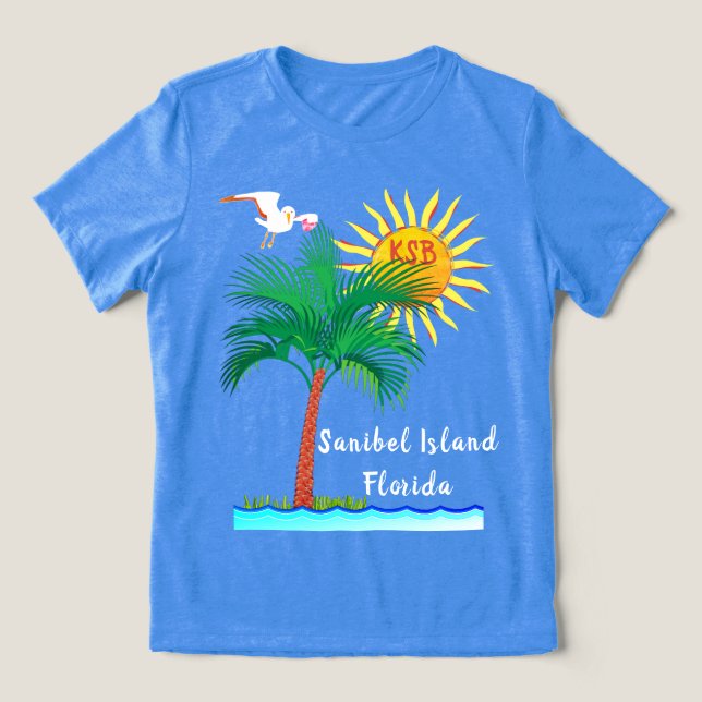 Camiseta Sanibel Island Flórida Palm Tree e Sunshine (Design frontal)
