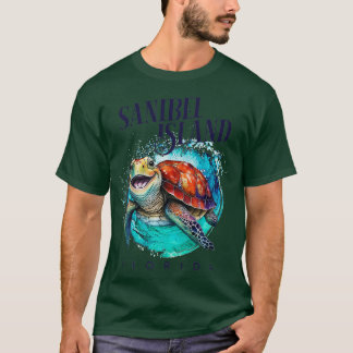Camiseta Sanibel Island Florida Watercolor Happy Sea Turtle