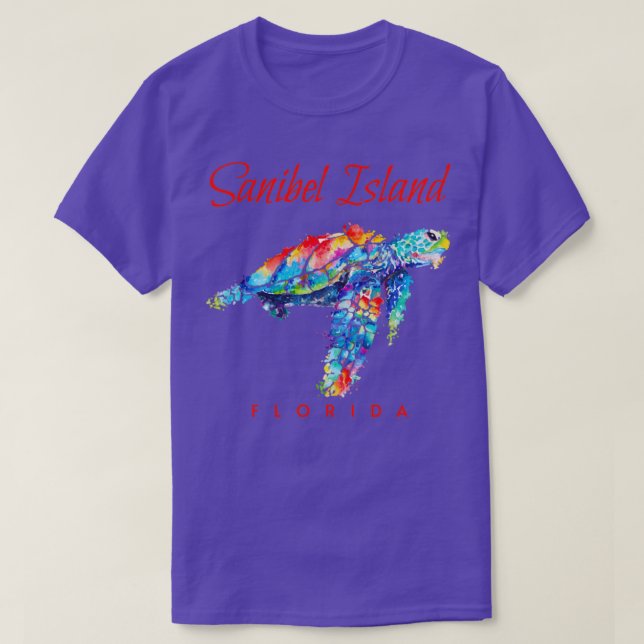 Camiseta Sanibel Island Florida Watercolor Sea Turtle (Frente do Design)