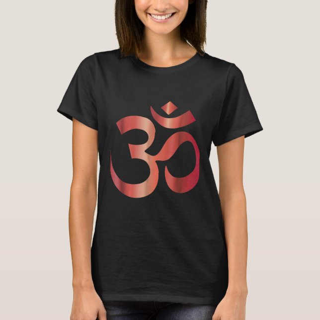 Camiseta Sanskrit Red Om Yoga Aum Ohm Hindu Meditação Symb (Frente)