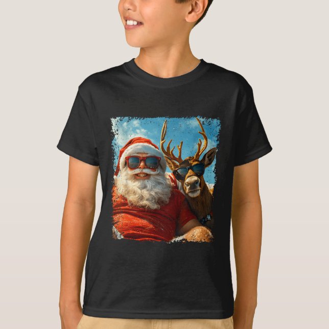 Camiseta Santa And Reindeer Selfie Funny Christmas Vacation (Frente)