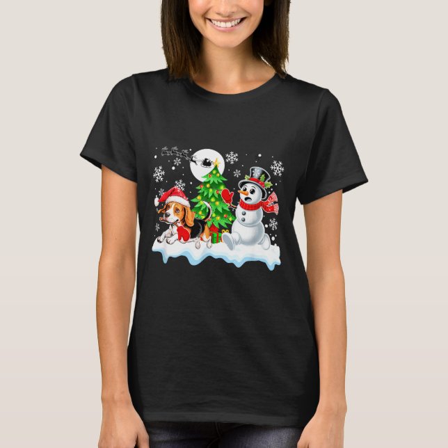 Camiseta Santa Beagle Snowman Running Friends Christmas Own (Frente)