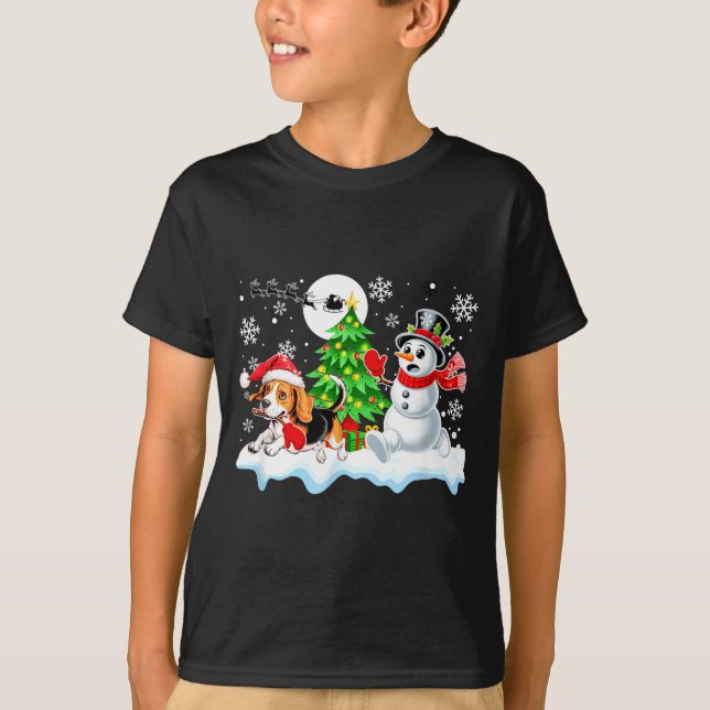 Camiseta Santa Beagle Snowman Running Friends Christmas Own (Frente)