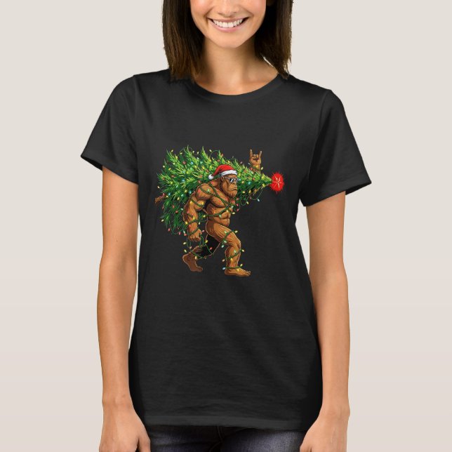 Camiseta Santa Bigfoot Christmas Tree Xmas Lights Funny Sas (Frente)