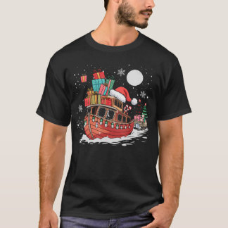 Camiseta Santa Boat Lights Christmas Driving Xmas Boys Kids