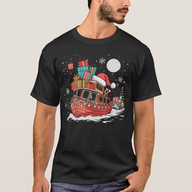 Camiseta Santa Boat Lights Christmas Driving Xmas Boys Kids (Frente)