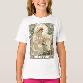 Camiseta Santa Brígida Padroeira da Irlanda com Vaca Branca