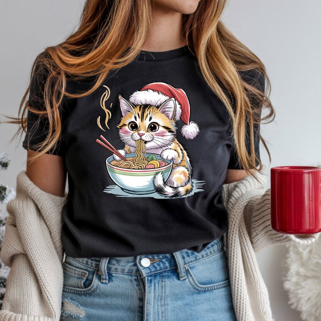 Camiseta Santa Cat Eating Ramen Cute Christmas Kitty (Criador carregado)