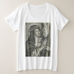 Camiseta Santa Catarina de Siena Crucificação Arte Noir Fé