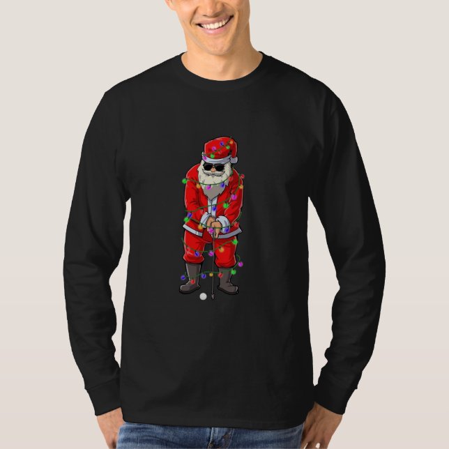 Camiseta Santa Christmas Lights Playing Golf  (Frente)