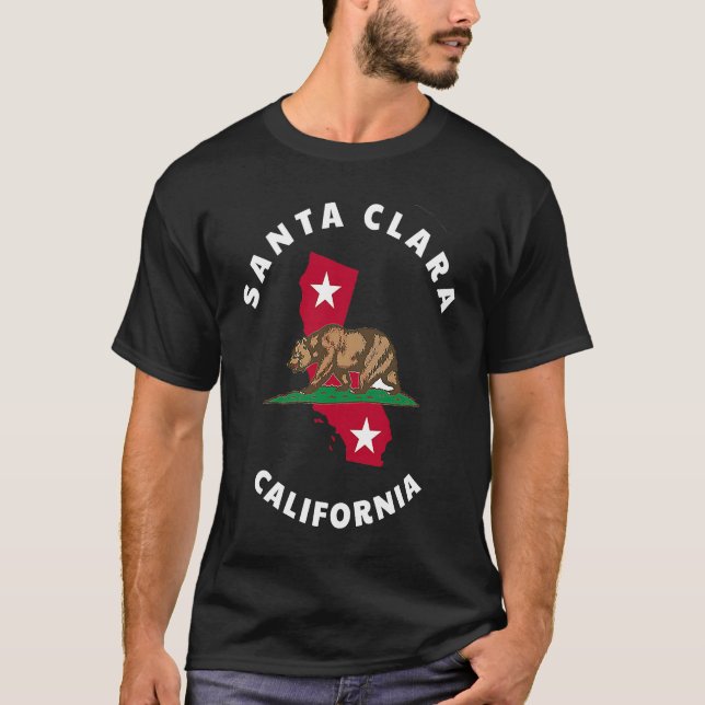 Camiseta Santa Clara California CA Flag and Bear Badge Souv (Frente)