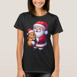 Camiseta Santa Claus Abraça Capybara Funny Matança de Natal