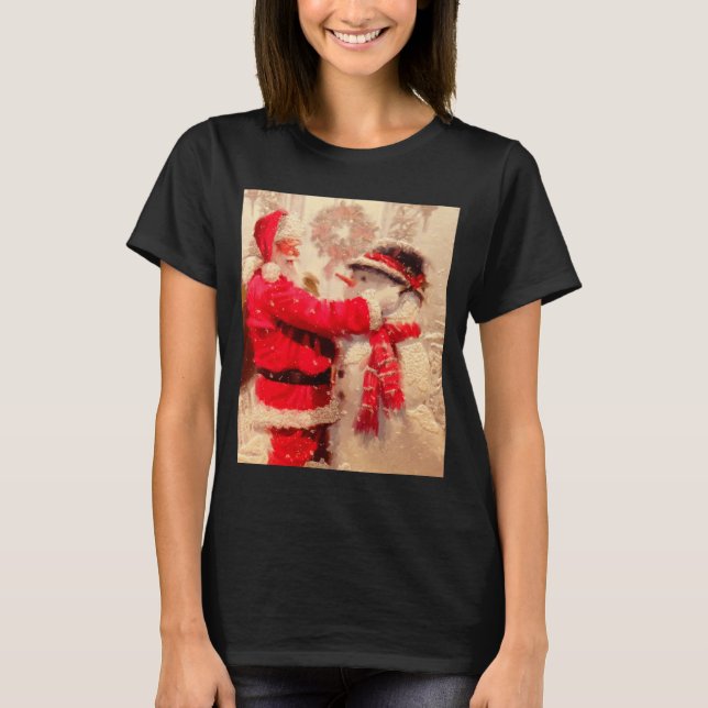 Camiseta Santa Claus And Snowman In Snowfall  (Frente)