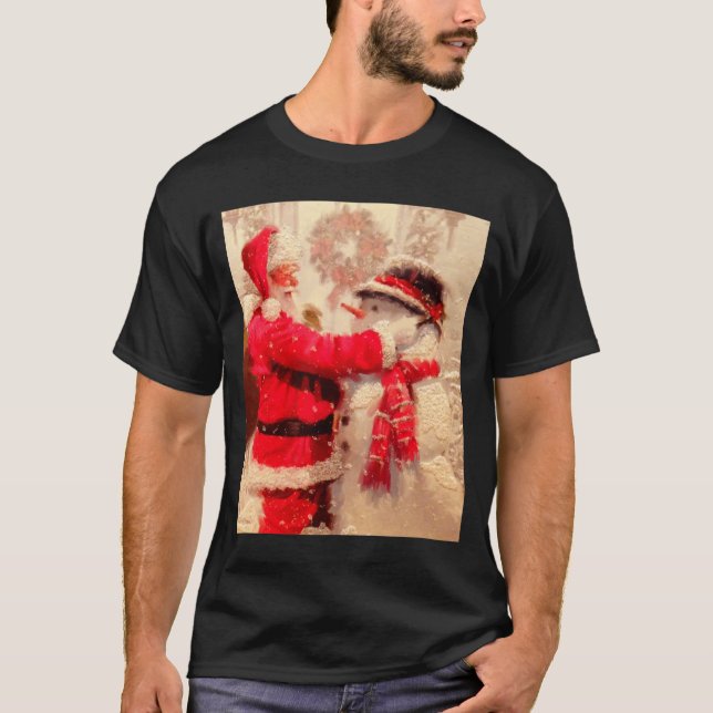 Camiseta Santa Claus And Snowman In Snowfall  (Frente)