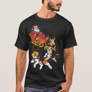 Camiseta Santa Claus Andando Beagle Dog Reindeer Feliz Chri