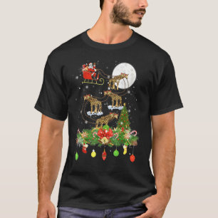 Camiseta Santa Claus Andando Giraffe Reindeer Sleigh Xmas D