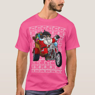 Camiseta Santa Claus Andando Motocicleta Feia Suor de Natal