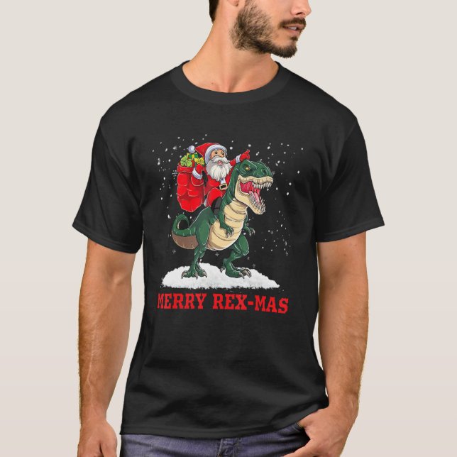 Camiseta Santa Claus Andando T Rex Dinosaur (Frente)