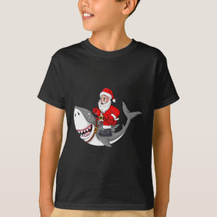 Camiseta Santa Claus Andando Tubarão Meninos De Natal Menin