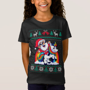 Camiseta Santa Claus Andando Unicorn Engraçado Natal Feio S